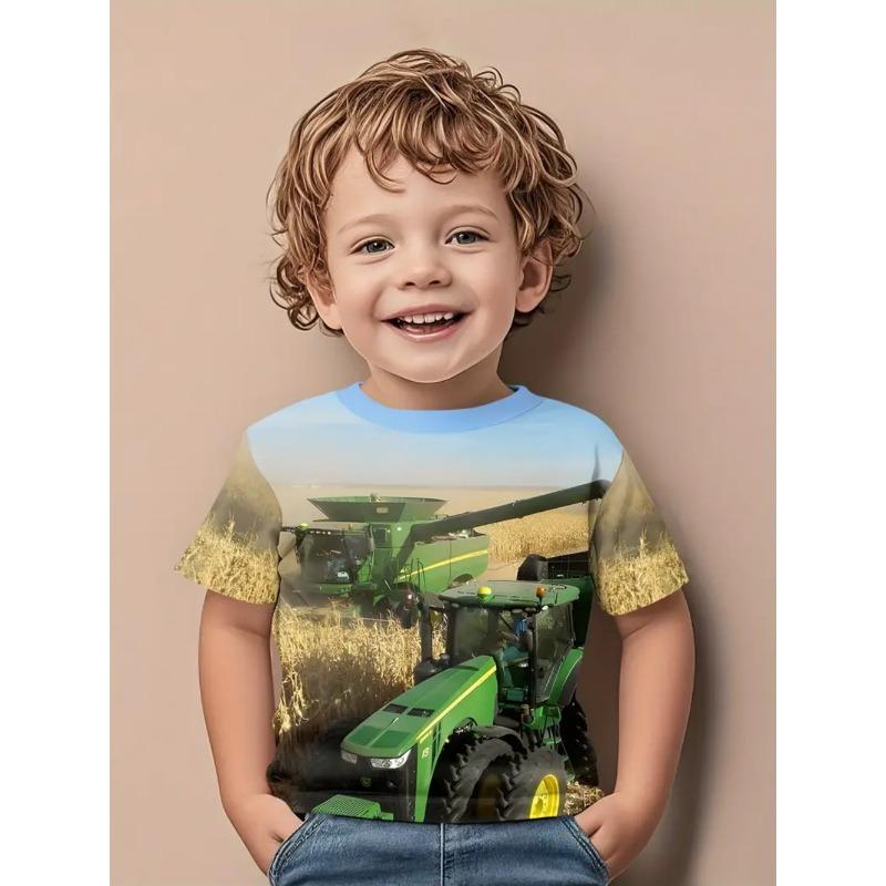 Cooler 3D Traktor Print Kinderkleidung Jungen T-Shirt Kurzarm Mode Kinder Sommerkleidung Outdoor Aktive Kinderbekleidung 100 brown