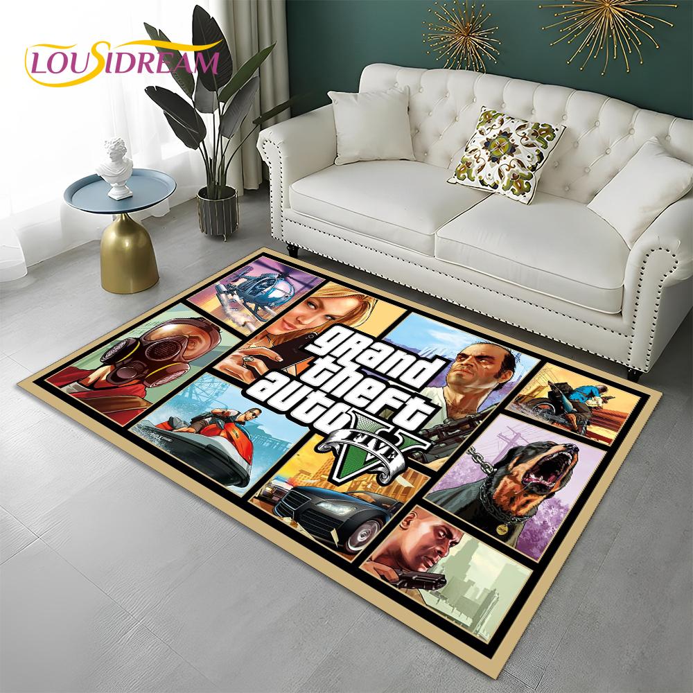 Grand Theft Auto Spiele 3D GTA Gamer Teppich Teppich für Zuhause Wohnzimmer Schlafzimmer Sofa Fußmatte Dekor, Kinderbereich Teppich Rutschfeste Bodenmatte 100*120cm
