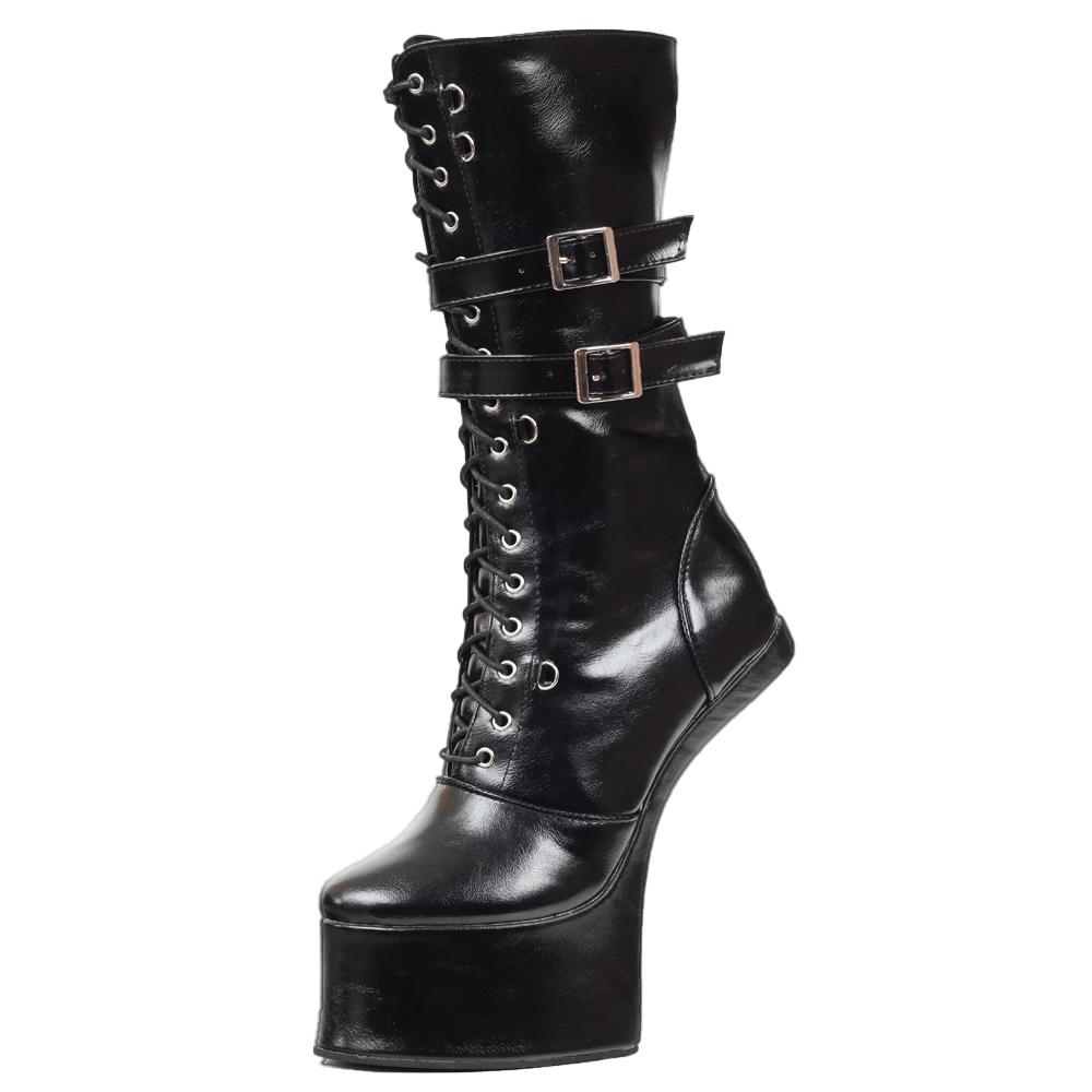 JIALUOWEI Neue 7-Zoll-High-Hoof-Heel-Style-Sexy-BDSM-Punk-Plattform-Mittelkalb-Stiefel Größe 36-46 36 schwarz