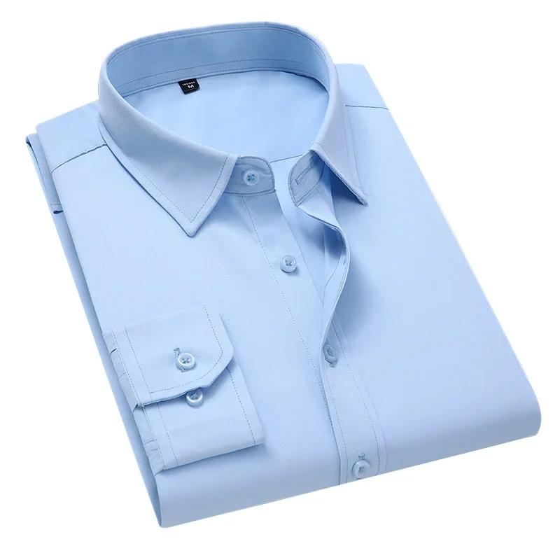 Neues Übergrößen 6XL 7XL 8XL Weißes Hemd Schlank Einfarbig Langärmliges Hemd Business Casual Hemd Herrenmarke Klassisch 8XL hellblaue