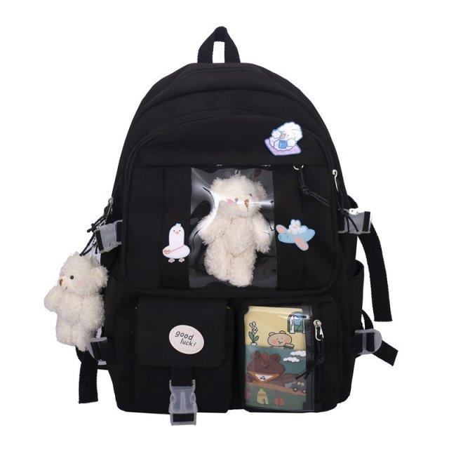 Japanischen High School Mädchen Rucksack Schule Taschen Für Teenager Mädchen Multi Taschen Neue Kawaii Rucksack Frauen Harajuku Nette Mochila No bear doll schwarz