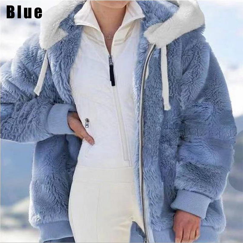 Neu Winter Damen Jacke Mit Kapuze Warme Plüsch Lose Mantel Damen Winter Jacke Faux Pelz Zipper Damen 3XL blau