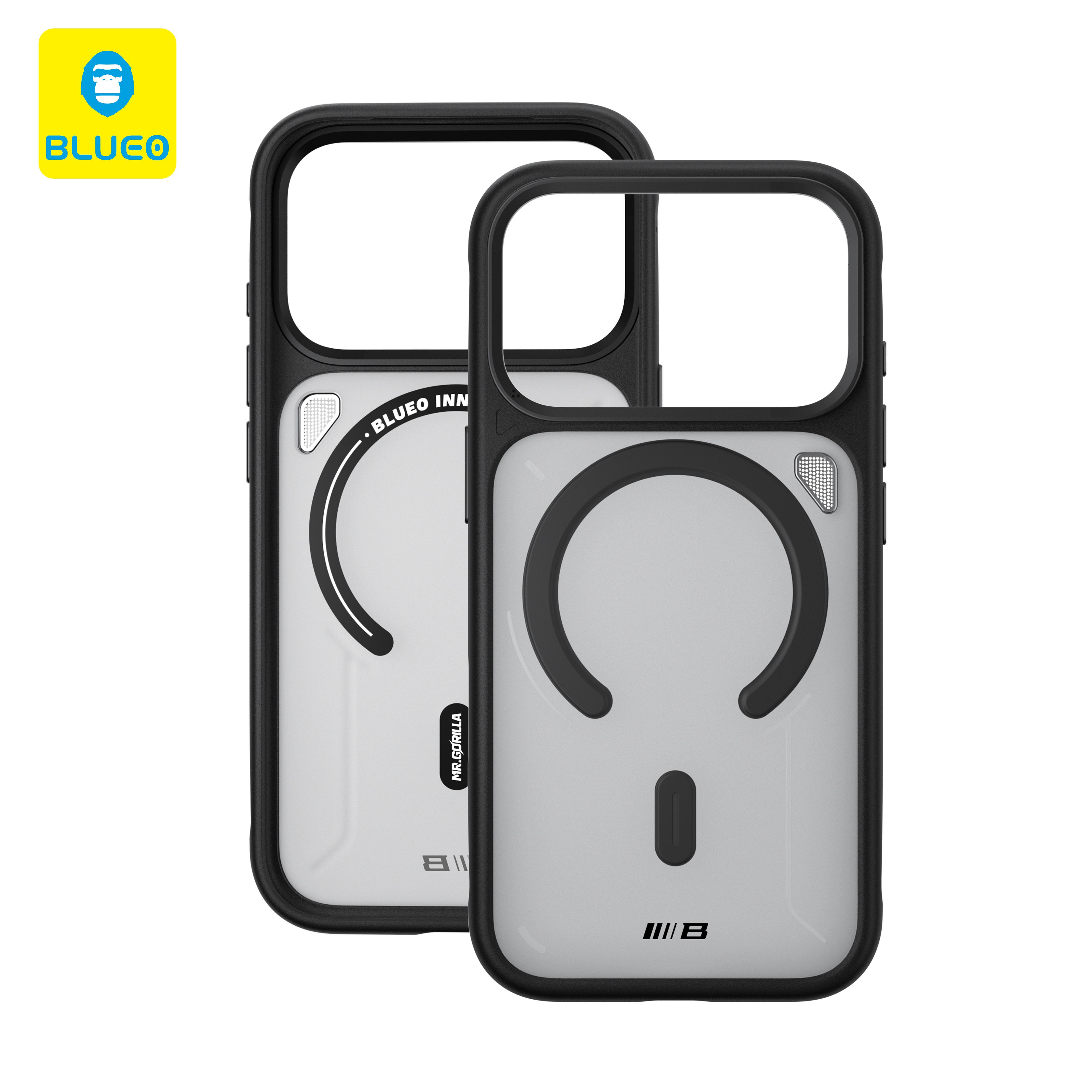 BLUEO Hülle für iPhone 17 Pro Max Matt Wärmeableitend Anti-Rutsch mit Kamera-Ständer Magnetische Hülle Für iphone 17 pro Hülle iPhone17 Pro Max schwarz