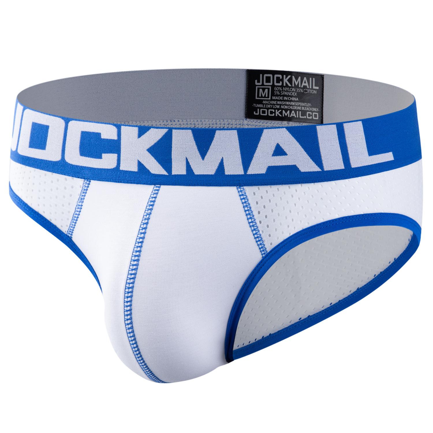 Slips JOCKMAIL Mode Niedrige Taille Sport Herren Unterwäsche Nylon Mesh Atmungsaktiv Klassische Colour Clash Design Unterhosen M weiß