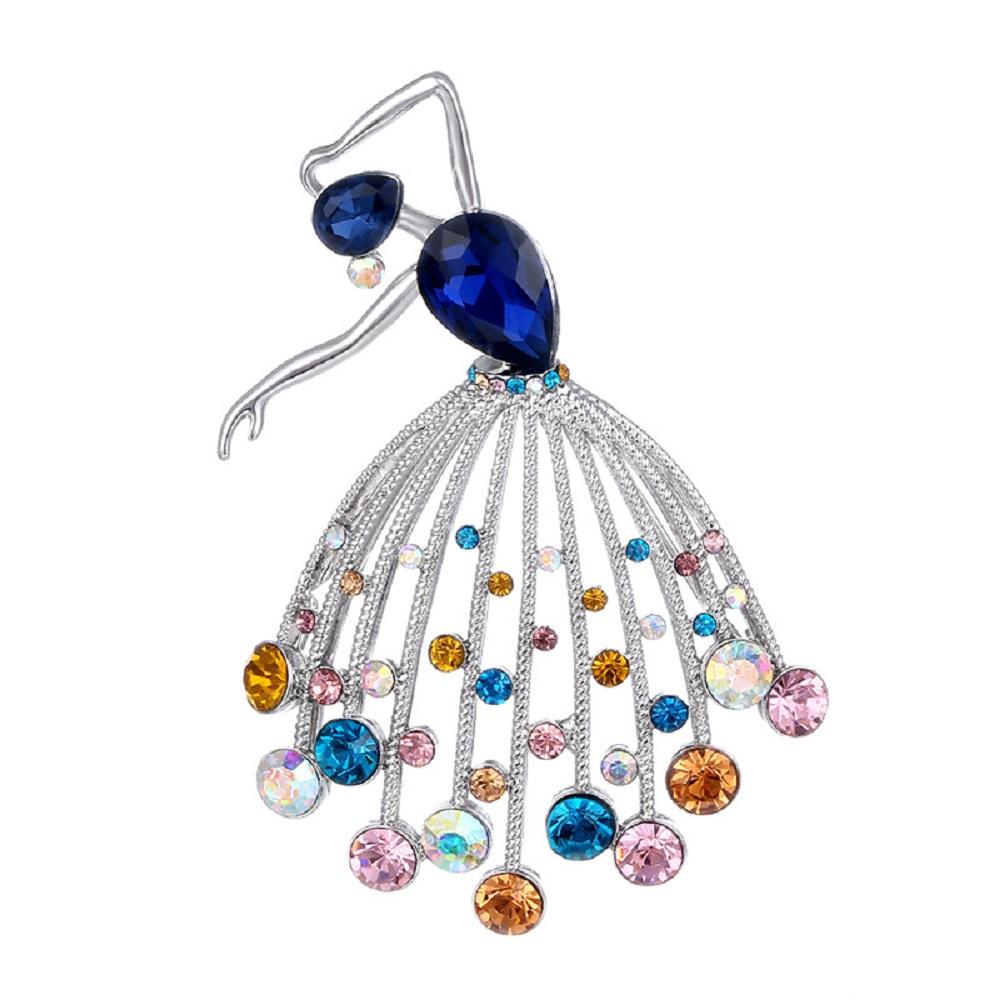 Bunte Strass-Balletttänzerin Broschen für Damen Niedliche Süße Anstecknadeln Temperament Tanzmädchen Corsage Schmuck Zubehör Geschenk gray