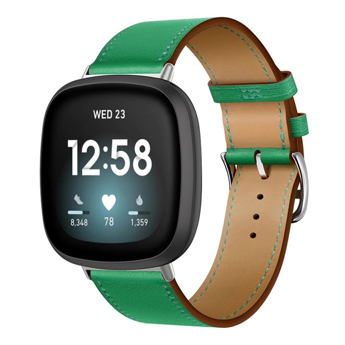 Echtes Lederarmband für Fitbit Versa 4 3 Versa Lite Armband Smartwatch Armband für Fitbit Sense 2/1/Versa 2 1 Correa Uhrenarmband Dornschließe For Fibit Sense grün