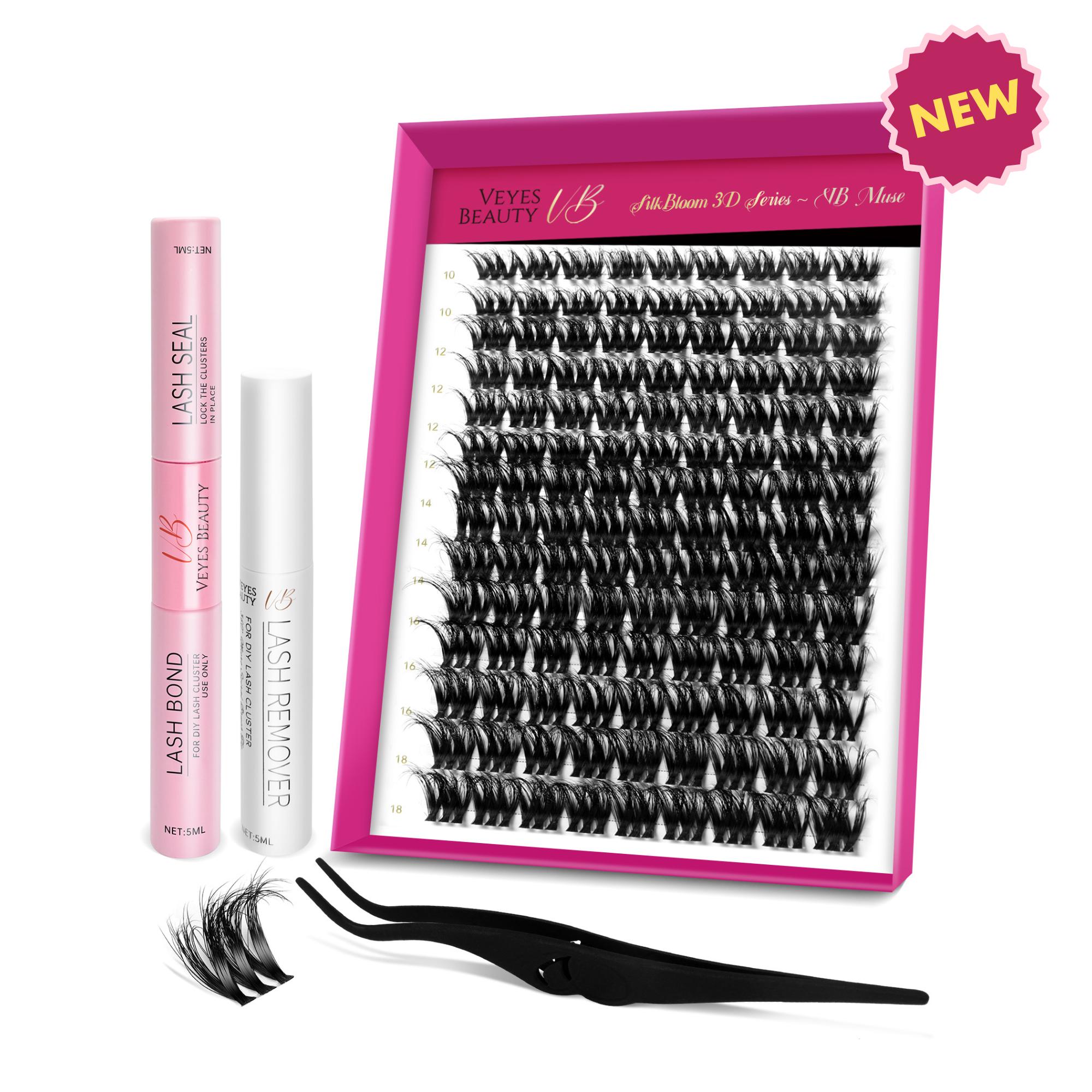 Veyesbeauty Muse Cluster Lashes, flauschige Einzelwimpernverlängerungen, 3D-geschichtetes Volumen, 126 Cluster, 10–18 mm Lash Kit schwarz