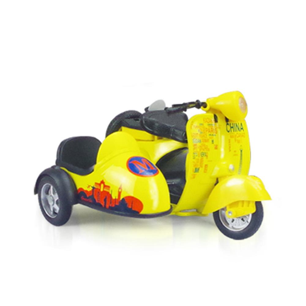 Motorradmodell im Maßstab 1/14, Spielzeuglegierung, Druckguss-Simulation, Dreirad-Beiwagen mit Sound- und Licht-Elektrofahrzeug für Kinderspielzeug-Geschenke 1/14-Size:12*9*7cm gelb