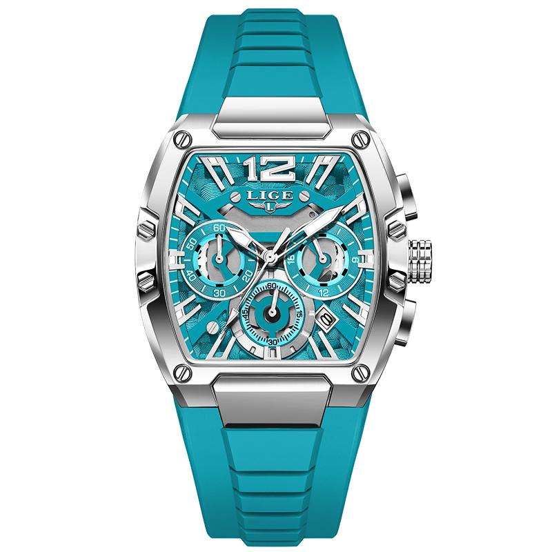 LIGE Neue Luxus Herrenuhr Mode Business Quarz Armbanduhren Leuchtend Wasserdicht Chronograph Herrenuhren grün/silber