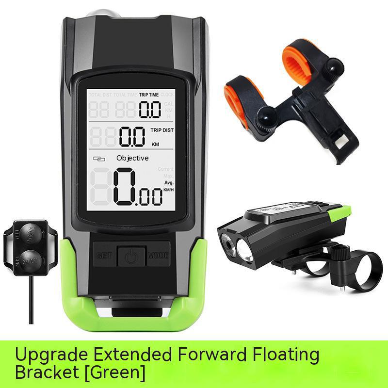 4 modus USB Fahrrad Licht Lampe Fahrrad Computer 3 Modus Horn Taschenlampe Zyklus Fahrrad Tacho Led Front Lichter Radfahren Scheinwerfer grün