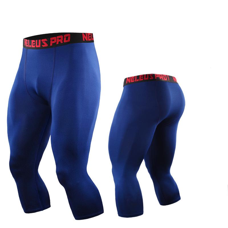 8 Farben Männer Sport Cropped Pants Laufhose Gym 3/4 Hose Bodybuilding Männlichen elastische Fitness Leggings Jogger XXXL blau