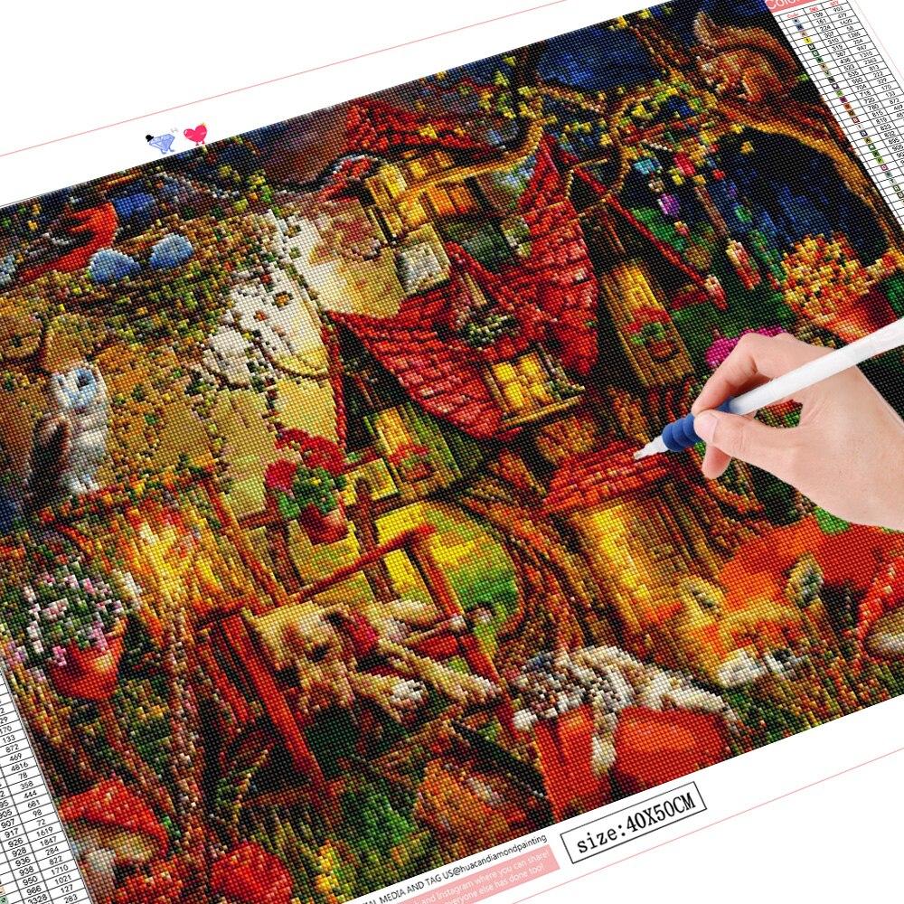 5D-Diamantmalerei zum Selbermachen, Haus, komplett quadratisch, rund, Kreuzstich, Diamantstickerei, Cartoon-Mosaik, Hund, Weihnachtsdekoration Full Square (20X30CM)