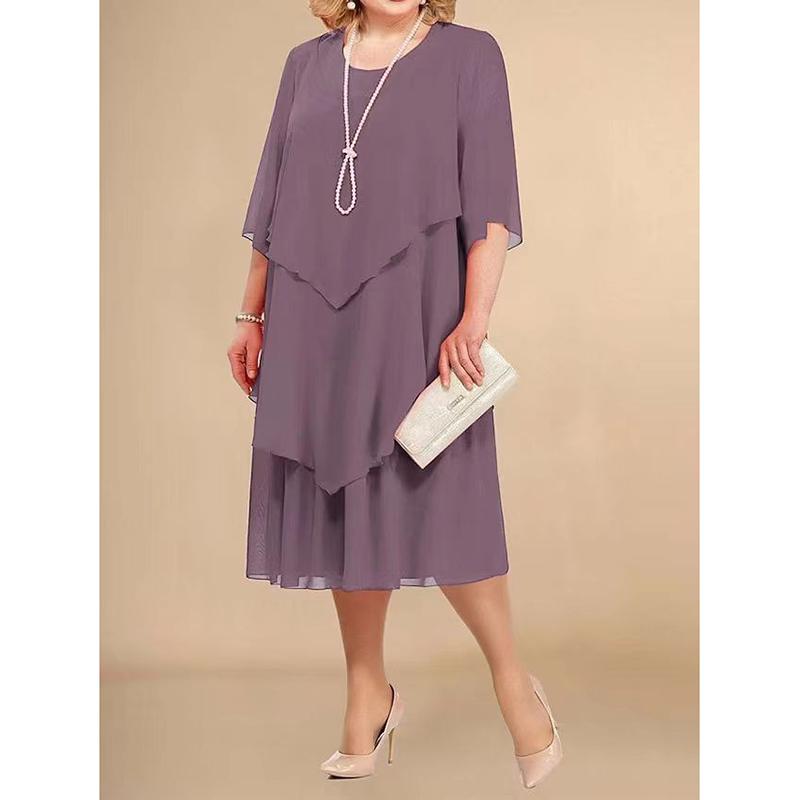 Damenkleider Chiffon Kleider in Übergröße Mama Strand Brautkleider Kleider zum Muttertag 4XL violett