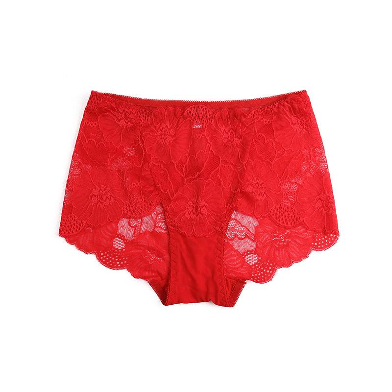 Damen Sexy Spitze Slips Blumen Stickerei Unterwäsche Mittelhoch Taille Po Lift Nahtlose Slips Übergröße Elastizität Slip XL rot
