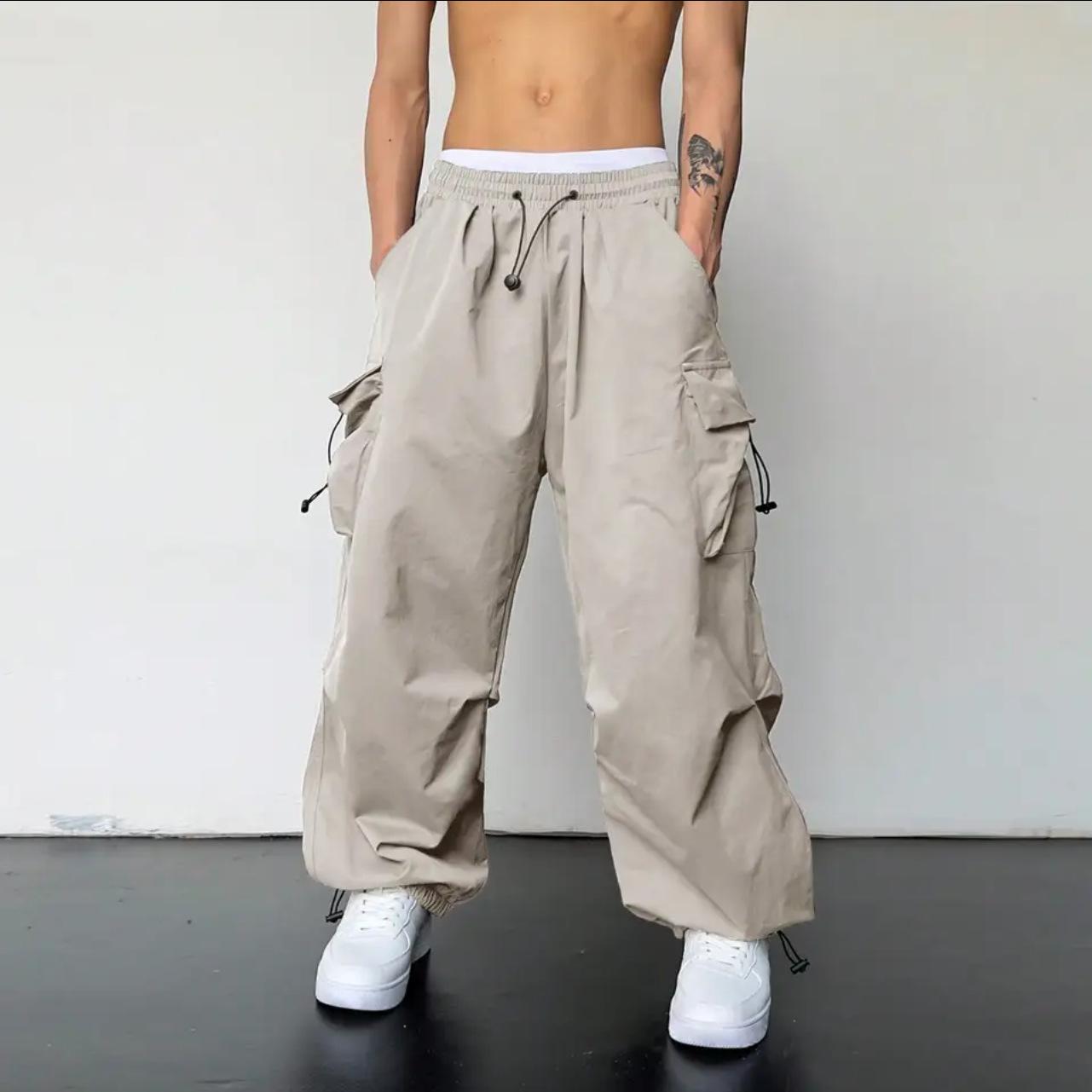 Streetwear Frühling Harem Casual Hosen Männer Elastische Taille Einfarbig Cargo Hosen Multi Tasche Lose Baggy Hosen für Frauen XXXXXL apricot