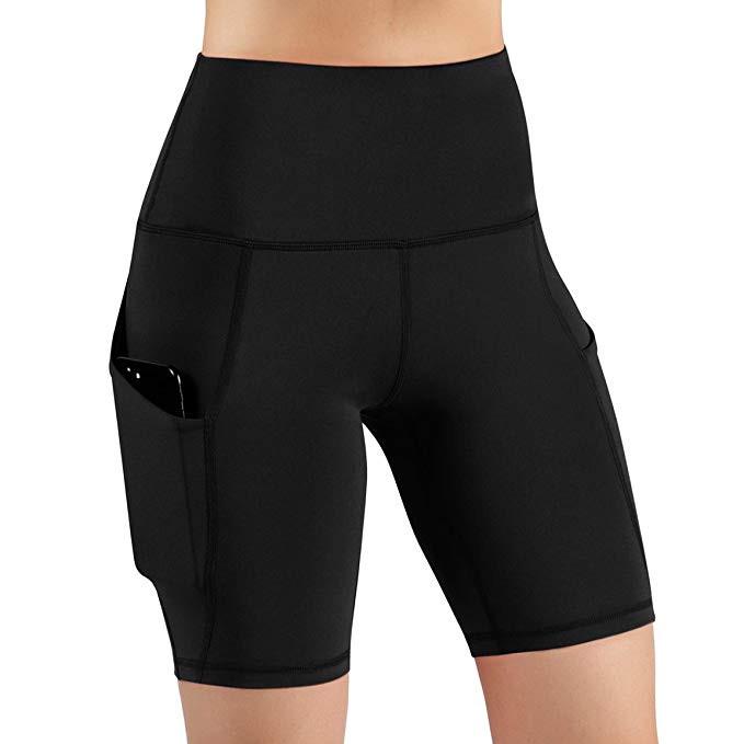 Damen-Yoga-Shorts mit hoher Taille und Taschen, kurze Laufsport-Athletik-Yoga-Shorts, Sporthose M schwarz