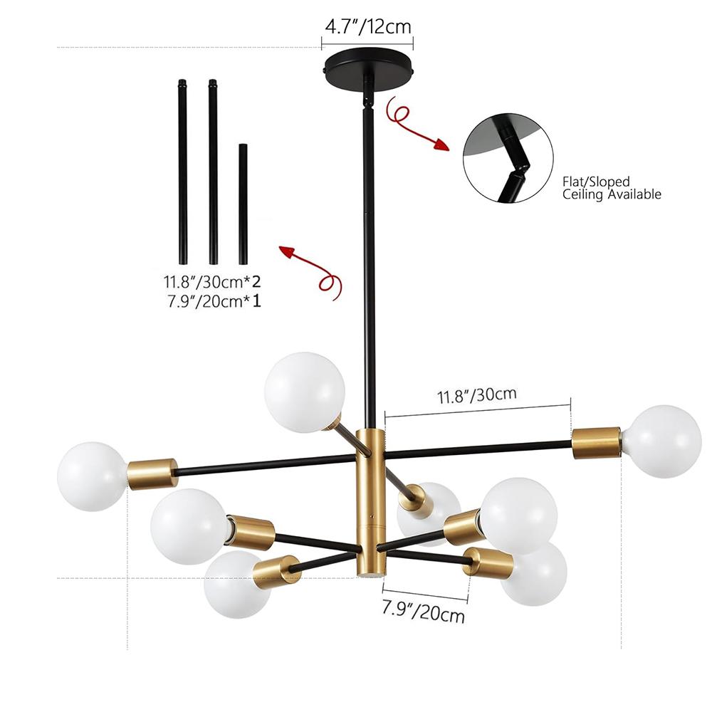 Moderner Sputnik Kronleuchter - 8-flammiger Kronleuchter mit Höhenverstellung(Glühbirne NICHT enthalten), Schwarzes und goldenes Finish für Küche, Schlafzimmer und Foyer