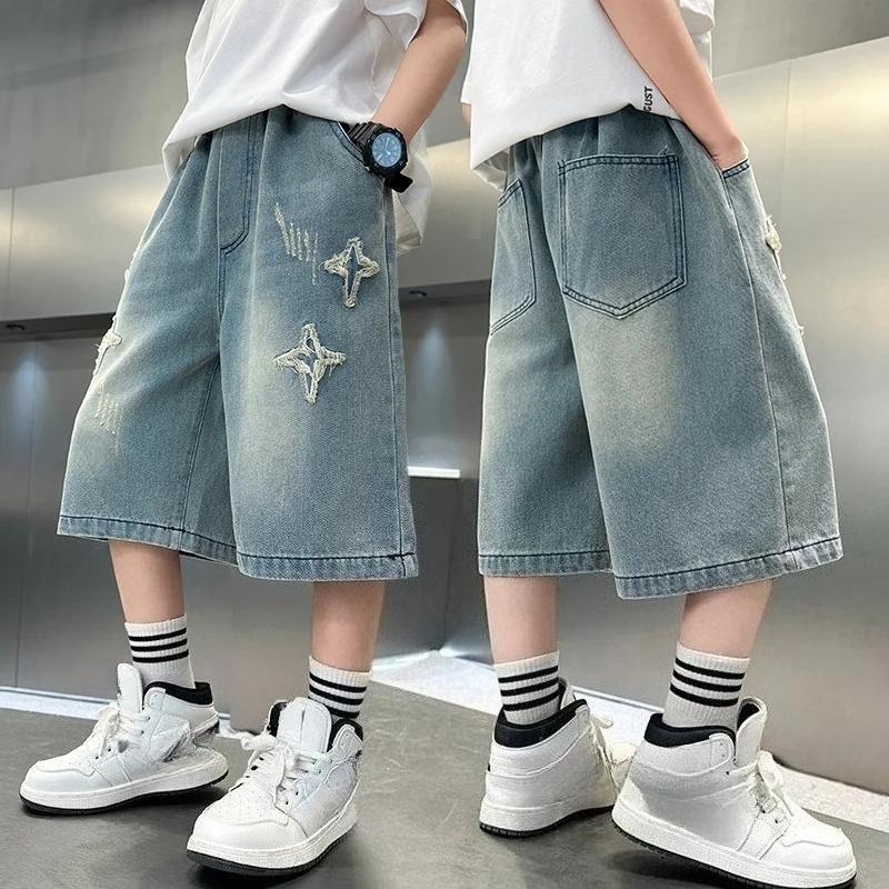 Sommer Neuheit Mode Jungen Jeansshorts mit Sternenmuster Kinder Lässige Verkürzte Jeanshosen Kinder 5-14 Jahre 170 blau