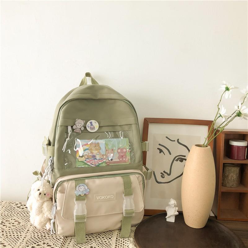 Damen Rucksack Wasserdichte Schultasche Für Teenager Mädchen Schüler Buchertasche Laptop Rucksack Niedliche Weibliche Reise Rucksack Mochila Mujer with pendant grün