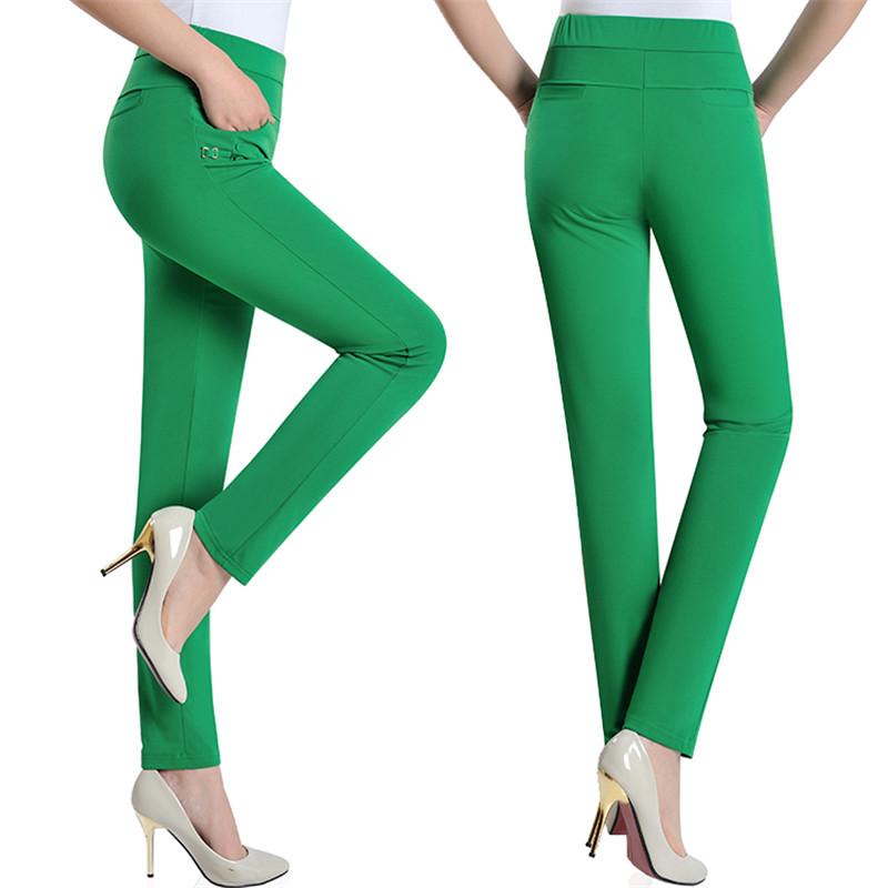 Sommer Mode Bleistift Hosen Frauen Frühling Nette Candy Farben Bleistift Hosen Elegante Grundlegende Stretch Große Größe Mama Hosen Leggings Hosen XXXXL hellgrüne