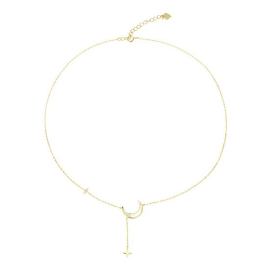 Halbmond-Halskette, winzige Mond-Stern-Halskette, zierliche Halskette, goldene Stern-Halskette mit Anhänger für Frauen und Mädchen, zarter minimalistischer Schmuck goldgelb