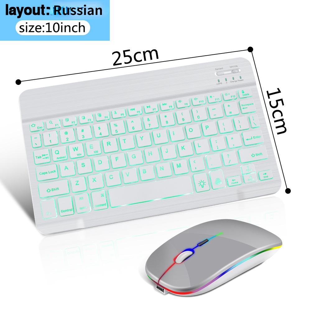 Kabellose Tastatur, Bluetooth-Tastatur und Maus, Spanisch, Russisch, Mini-Tastaturen, Tablet-Tastatur mit Hintergrundbeleuchtung für Phone Pro Russian weiß