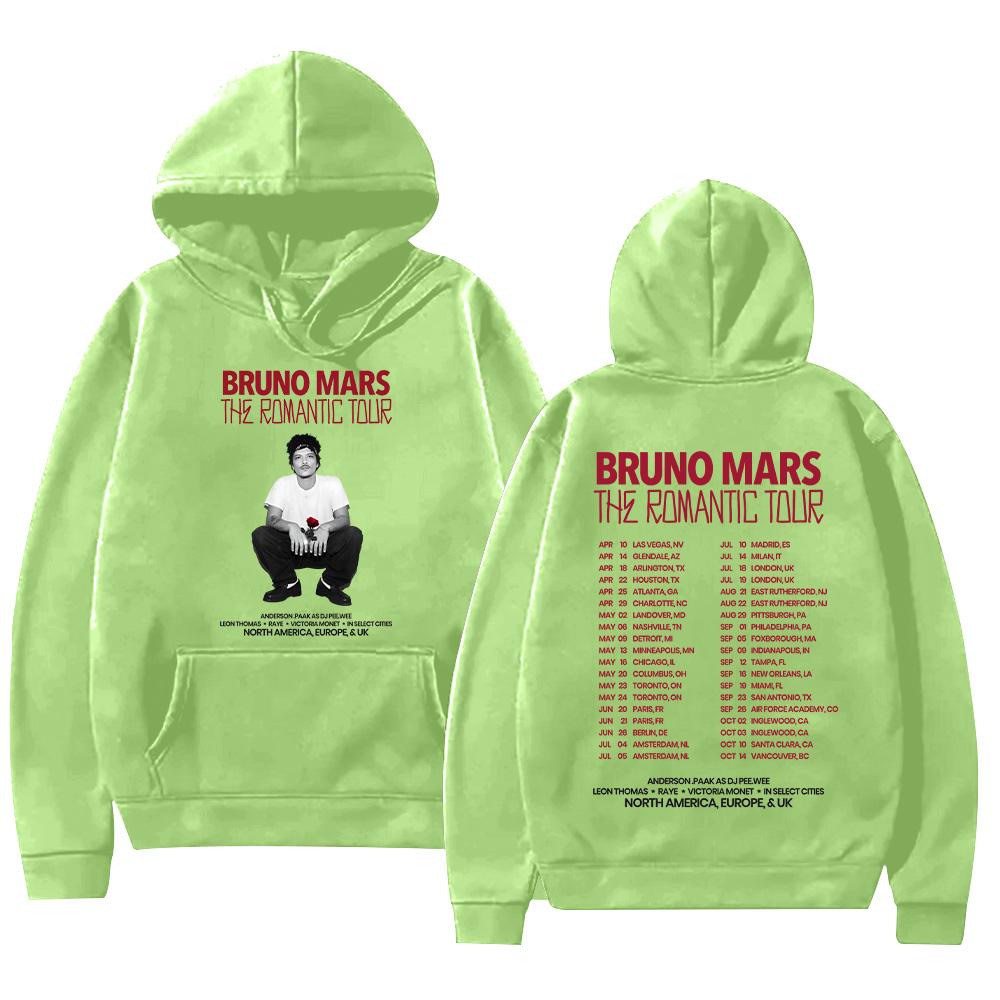 Bruno Mars The Romantic 2026 Tour Hoodie Bruno Mars Sweatshirt Unisex Jugend- und Erwachsenen-Oberteile Konzert-Outfits High Street Pullover XXXL hellgrüne