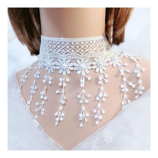Frauen Party Halskette Aushöhlen Spitze Faux Perle Dekor Quaste Prom Cosplay Halloween Karneval Halsband Hochzeit Leistung Hals Schmuck A