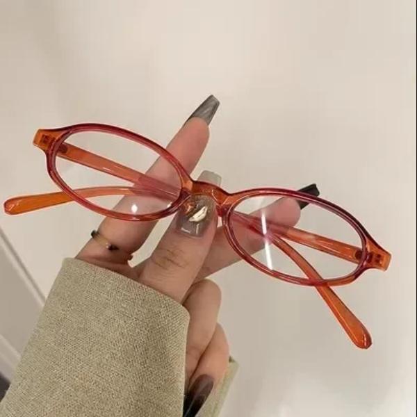 Vintage kleine ovale Brille Mädchen Y2K Stil Rot Grün Rahmen Glasbrille Dekorative Outdoor Mode Anti-blaue Brille Geschenke 1PCS rot