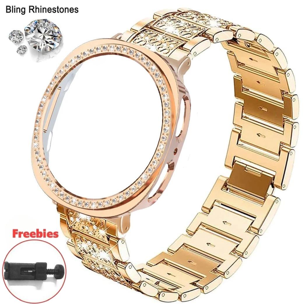Diamant Metallband für Samsung Galaxy Watch 8 40mm 44mm Bling Armband + PC Schutzhülle für Samsung Galaxy Watch8 Classic 46mm Bänder Galaxy Watch 8 40mm rose gold