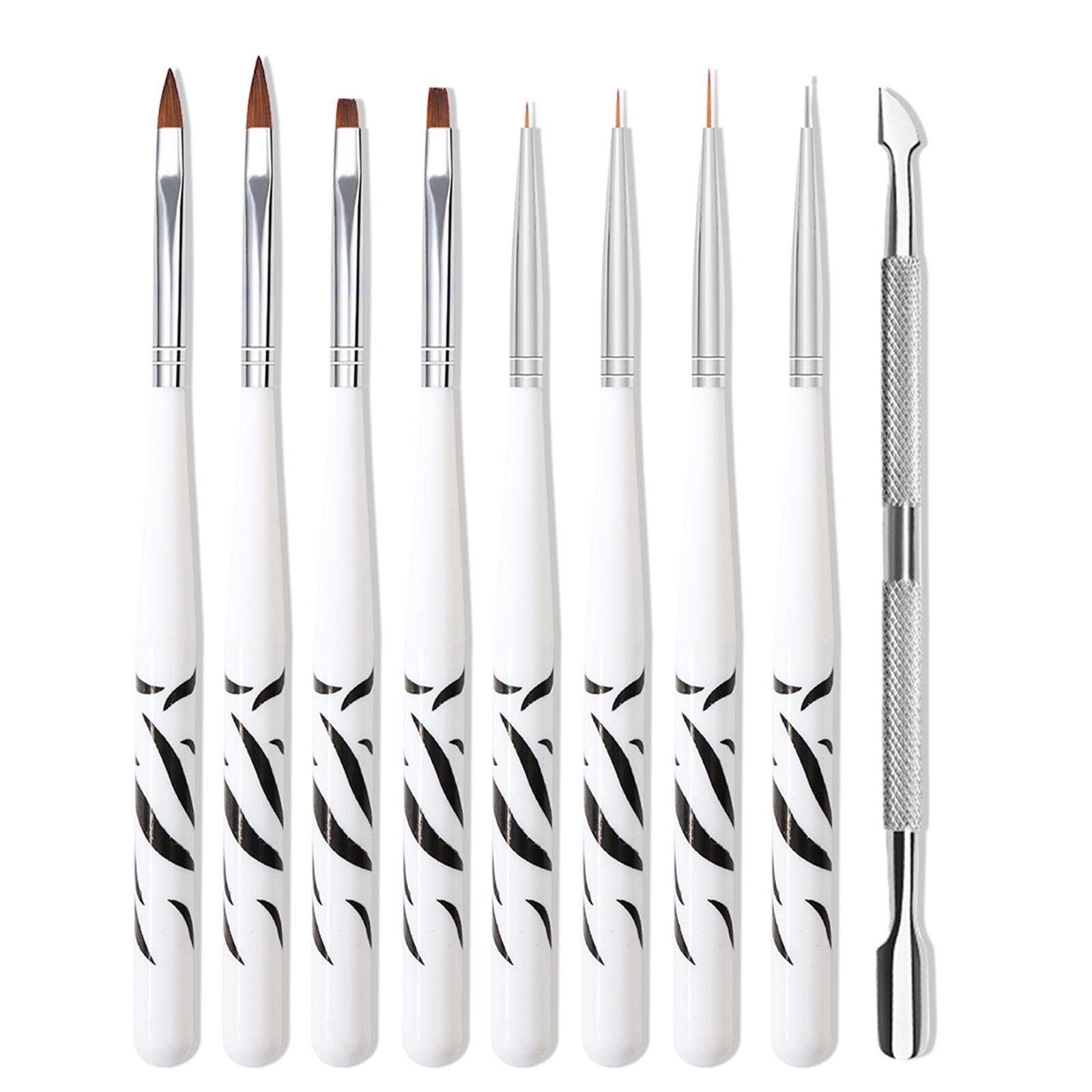 9PCS Nail art Polnischen Werkzeuge Gel Liner Stift Nagel Malerei Stift Edelstahl Doppel-ended Nagel Drücker weiß