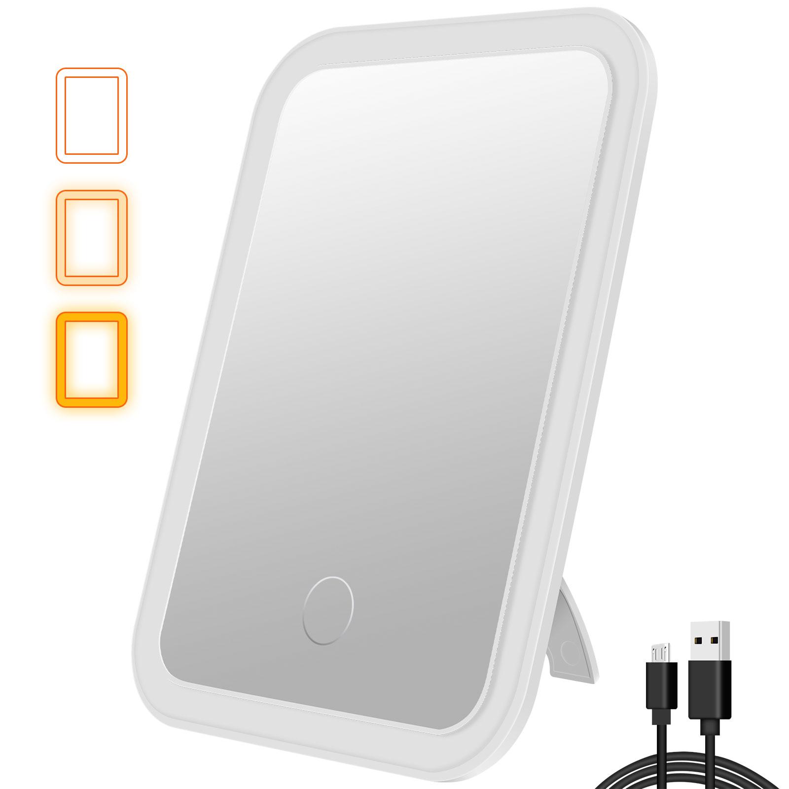 Tragbarer, faltbarer Reise-Make-up-Spiegel mit 10 x 3 Farben, LED-Licht, Kosmetikspiegel, Touchscreen, stufenloses Dimmen, USB-Reise-Ankleideglas