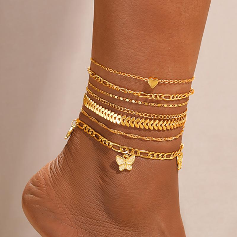 17KM Retro Perlen Fußkettchen für Damen Mode Handgemacht Muschel Schmetterling Am Fuß Armband Bohemian Sommer Strand Schmuck Geschenke