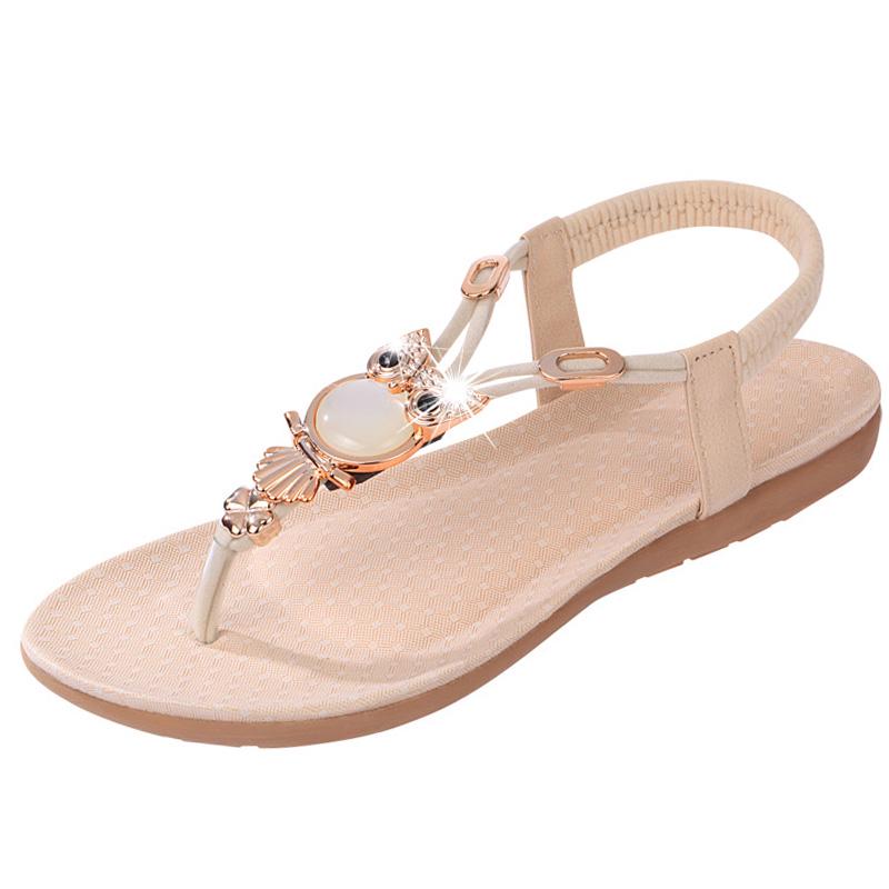 Mode Sandalen für Damen Flache Sommerschuhe Cartoon Eulen Schuhe Damen Sandalen Süße Marke Sommer Schuhe ZH2858 5.5 beige