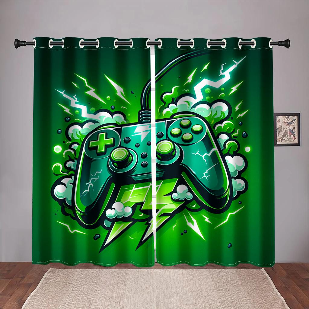 2 Stück Cartoon-Gaming-Playstation-Fenstervorhang, Wohnzimmer, Schlafzimmer, für Jungen, Zimmerdekor, Gamer, Teenager, Kinder, die Videospiele spielen W60H60(CM)x2pcs&HOOK