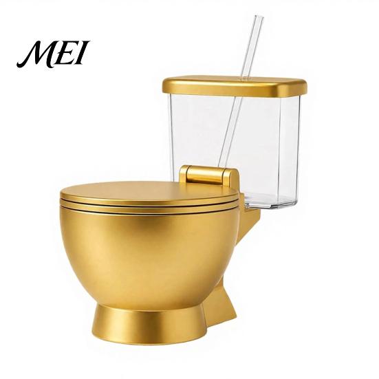 Einzigartiges Geschenk für Food-Liebhaber Toilettenförmiges Ramen-Schüssel-Set, Integrierter Getränkebecher mit Strohhalm, Humorvolles Geburtstagsdesign, Neuartige Schüssel, Instant-Nudeln goldgelb