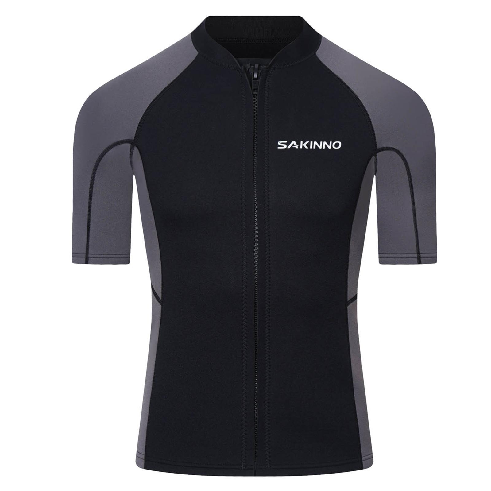 Herren Neoprenanzug Oberteil Kurzarm 2mm Neopren Reißverschluss Jacke Schwimmen Schnorcheln Tauchen Surfen Ausrüstung M grau