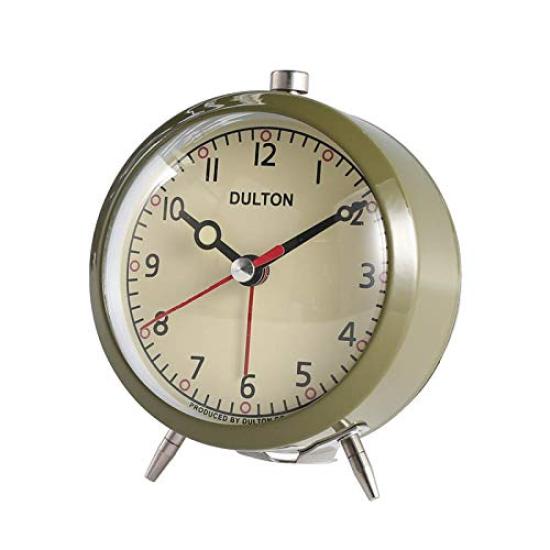 Dulton Wecker Olive Ein charmanter analoger Wecker mit leisem Ticken und schleichendem Sekundenzeiger Höhe Breite Tiefe - Geräusch, Uhrwerk. Maße olivgrün