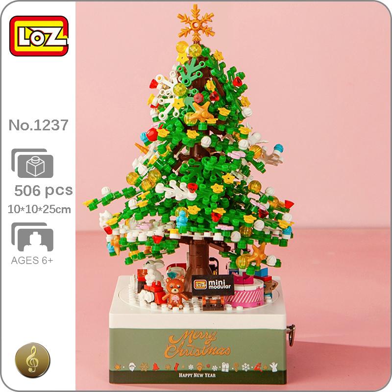 LOZ 1237 Frohe Weihnachten Baum Santa Claus Schneemann Bär Drehen Musik Box DIY Mini Blöcke Ziegel Gebäude Spielzeug Für Kinder Keine Box