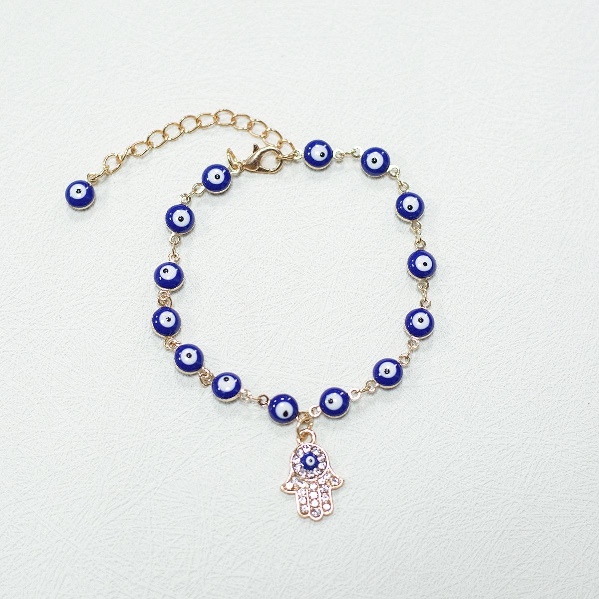 Retro Evil Eye Fußkettchen aus dem Nahen Osten mit bunten Emaille-Blumen und Handflächenanhänger