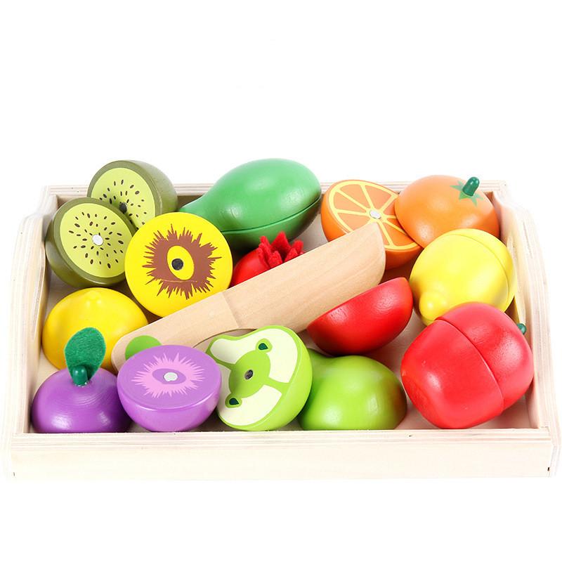 Holz-Spielzeugessen für Kinderküche, Obst- und Gemüse-Schneideset, Rollenspiel, Montessori-Spielzeug für Jungen und Mädchen im Alter von 2, 3, 4, 5, 6 Jahren