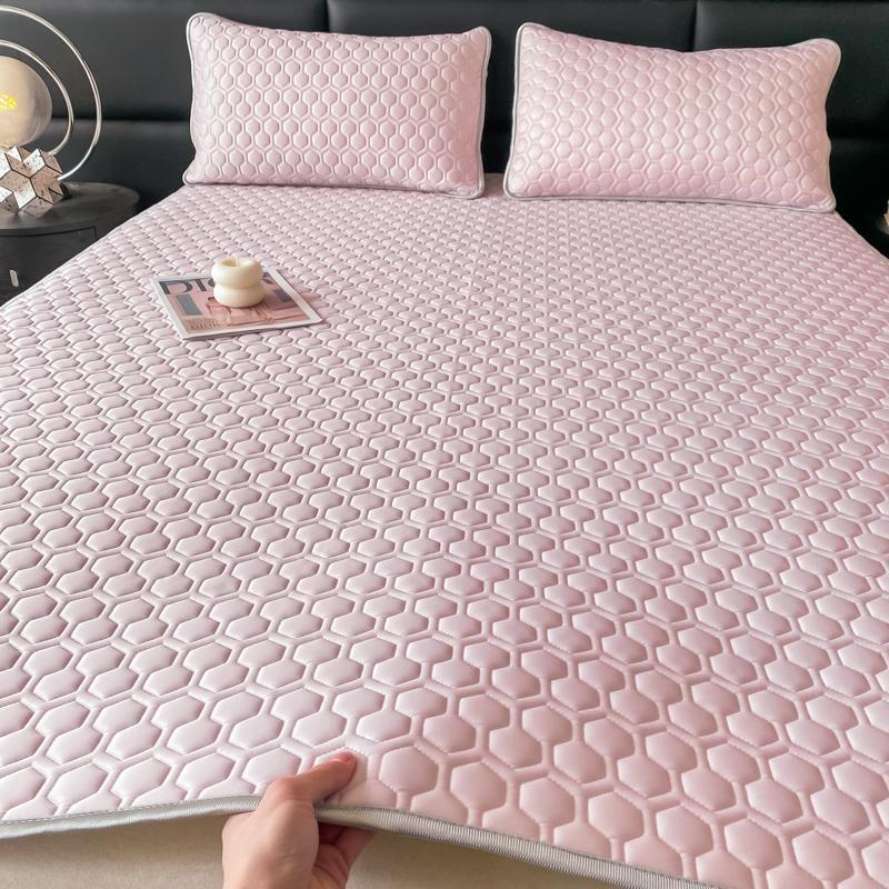 Verdickte Kühlmatte aus Naturlatex fürs Bett. Hochwertiges, kühlendes Viskose-Bettlakenset. Atmungsaktive Sommermatte aus Eisseide fürs Bett. Y4568YY-90x200cm 2 pcs set