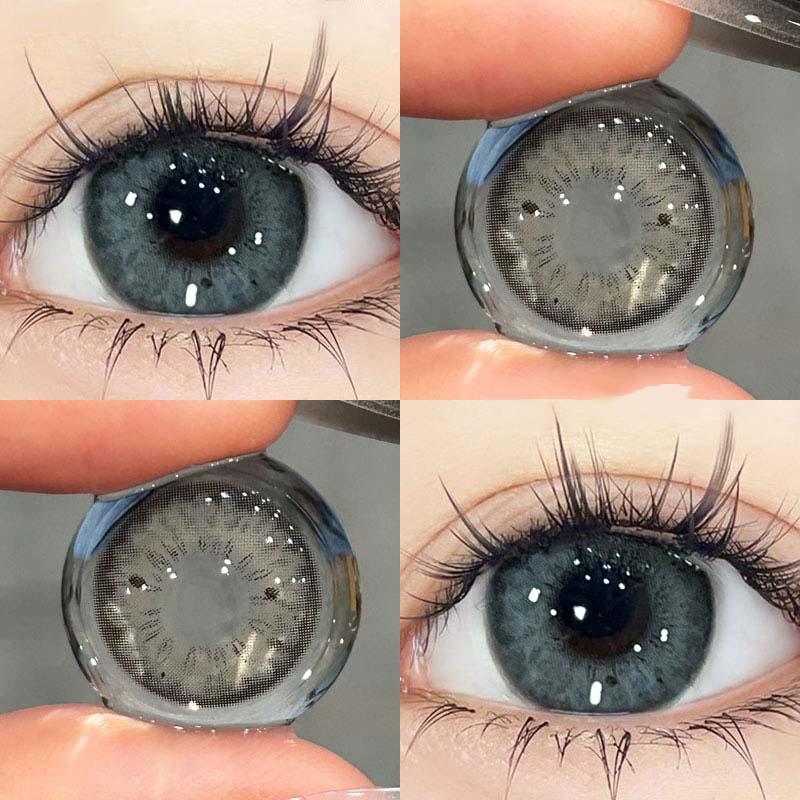 MillCreek 2 Stück braun gefärbte Kontaktlinsen, natürliche, weiche Kontaktlinsen für die Augen, modische Dekoration, 14,2 mm Kontaktlinsen für eine Verwendung von sechs Monaten -3.50 grau
