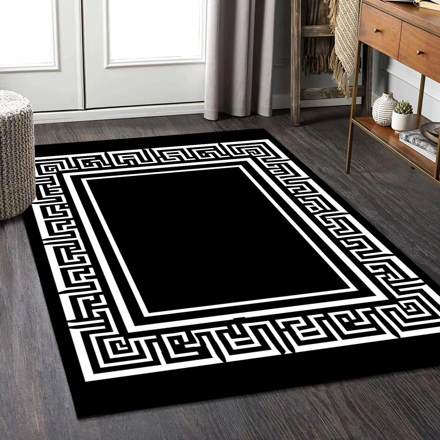 Luxusteppich für Wohnzimmer Modern Schwarz Weiß Geometrisch Rutschfest Lounge Weiche Teppiche Dekoration Zuhause Schlafzimmer Boden Türmatte 60x90cm