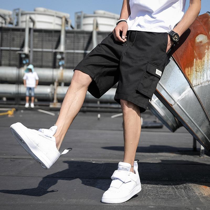 Herren Cargo Shorts Verstellbarer Kordelzug Freizeithose Sommer Atmungsaktive Shorts Fünf-Minuten-Shorts Mehrere Taschen Sporthose 2XL schwarz