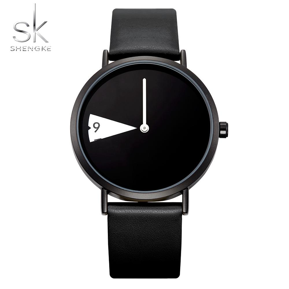Shengke Heiße Verkäufe Kreative frauen Quarz Armbanduhren Damen Uhren Drehen Gelb Leder Band Uhr Geschenke für Freund schwarz