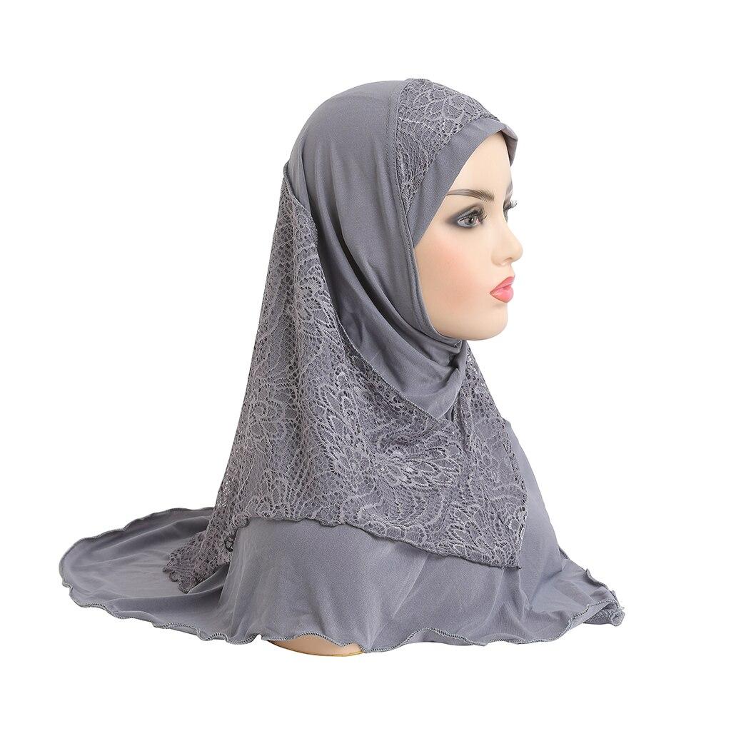 Muslim Hijab Spitze Islamischer Schal Kopfwickel Beten Schals Damen Kopfbedeckung grau