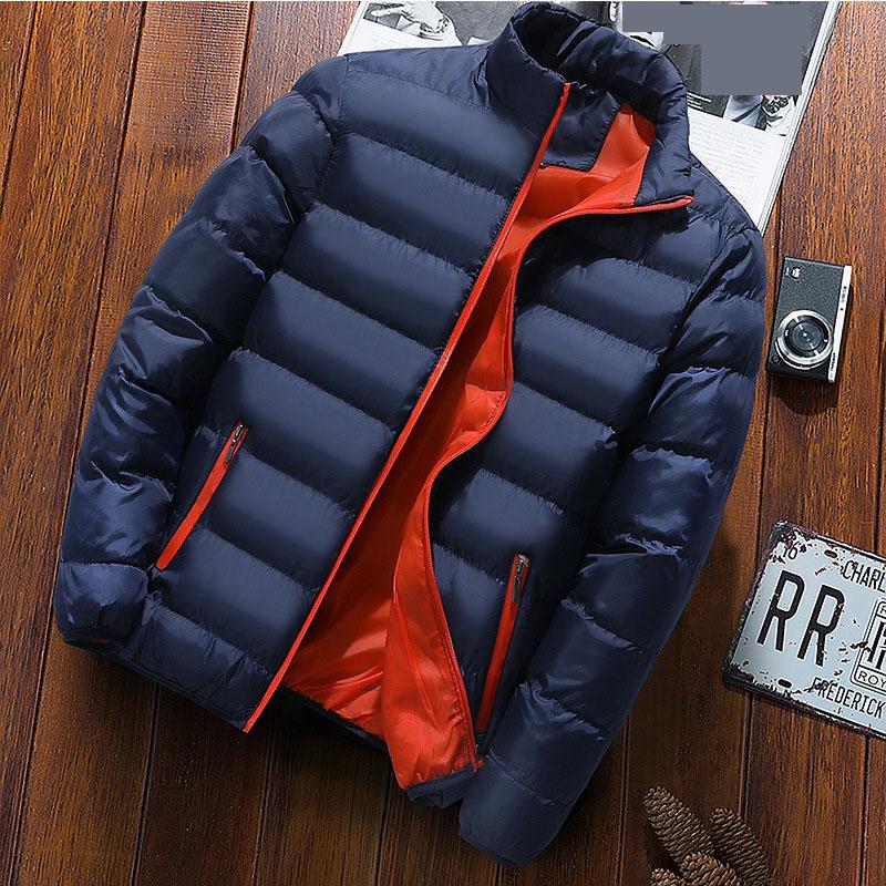 Winteroberbekleidung für Herren, winddicht, wattierter Mantel für Herren, Stehkragen, leichte Baumwolljacke, Reißverschluss, dicke, warme, widerstandsfähige Jacke für Herren M navy blau