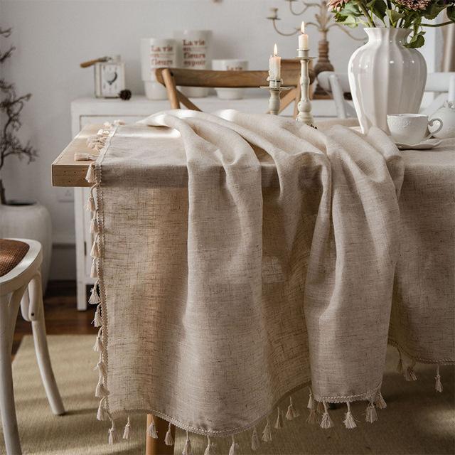 Tischdecke Tischdecke Stoff Leinen Baumwolle Koreanisch Beige Nordic Party Hochzeit Geburtstag Dekoration Zubehör Home Rom Küche 90 x 90cm