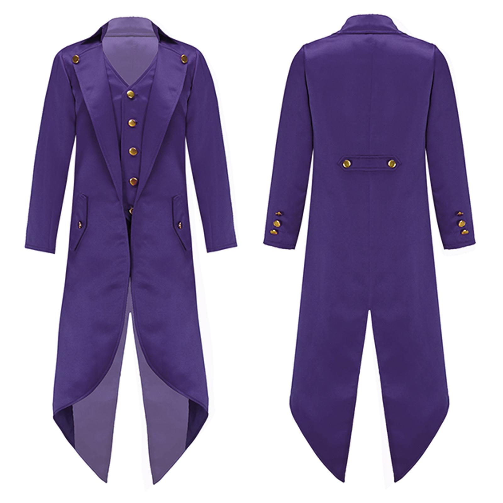 Kinder Jungen Mädchen Mittelalter Steampunk Kostüm Halloween Frack Jacke Viktorianisch Fake Zweiteiliger Mantel 13-14 Years violett